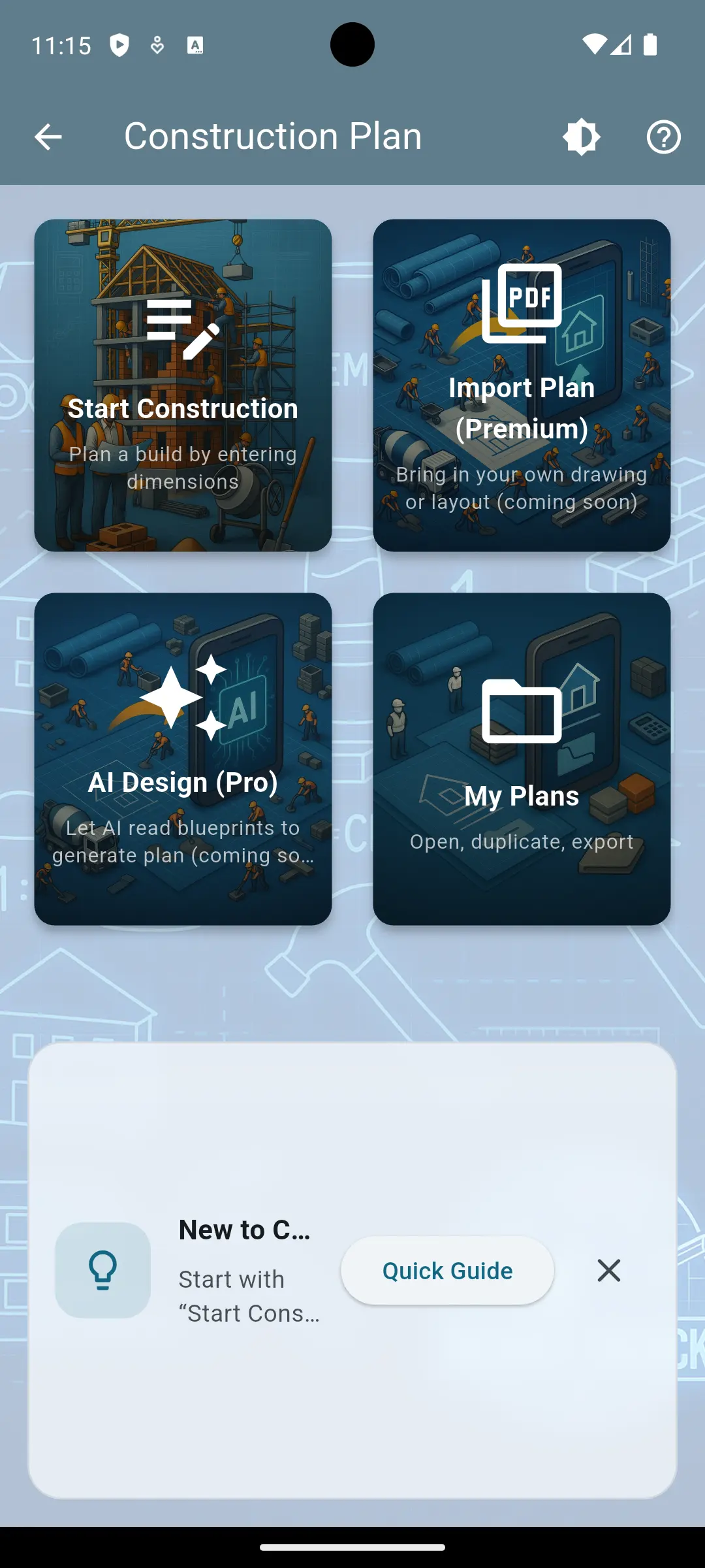 Construction Planner screen